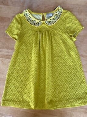 Anthro Yellow Textured Peter Pan Collar Dress with Embellished Collar